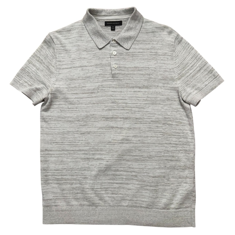 Banana Republic Sweater Polo Shirt Mens M Short Sleeve Linen Cotton Blend Silver